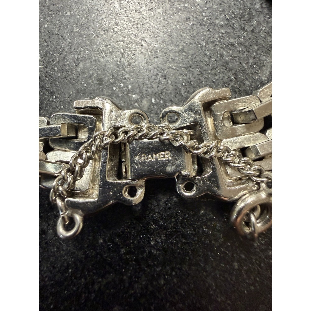 Vintage Signed KRAMER Silver Tone Multi Strand Gate Link Bracelet 7" Mid Century - Picture 3 of 7